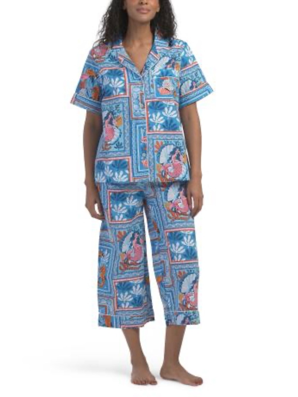 Printfresh Tidal Tapestry Women's Pajama Set in saltwater blue XS